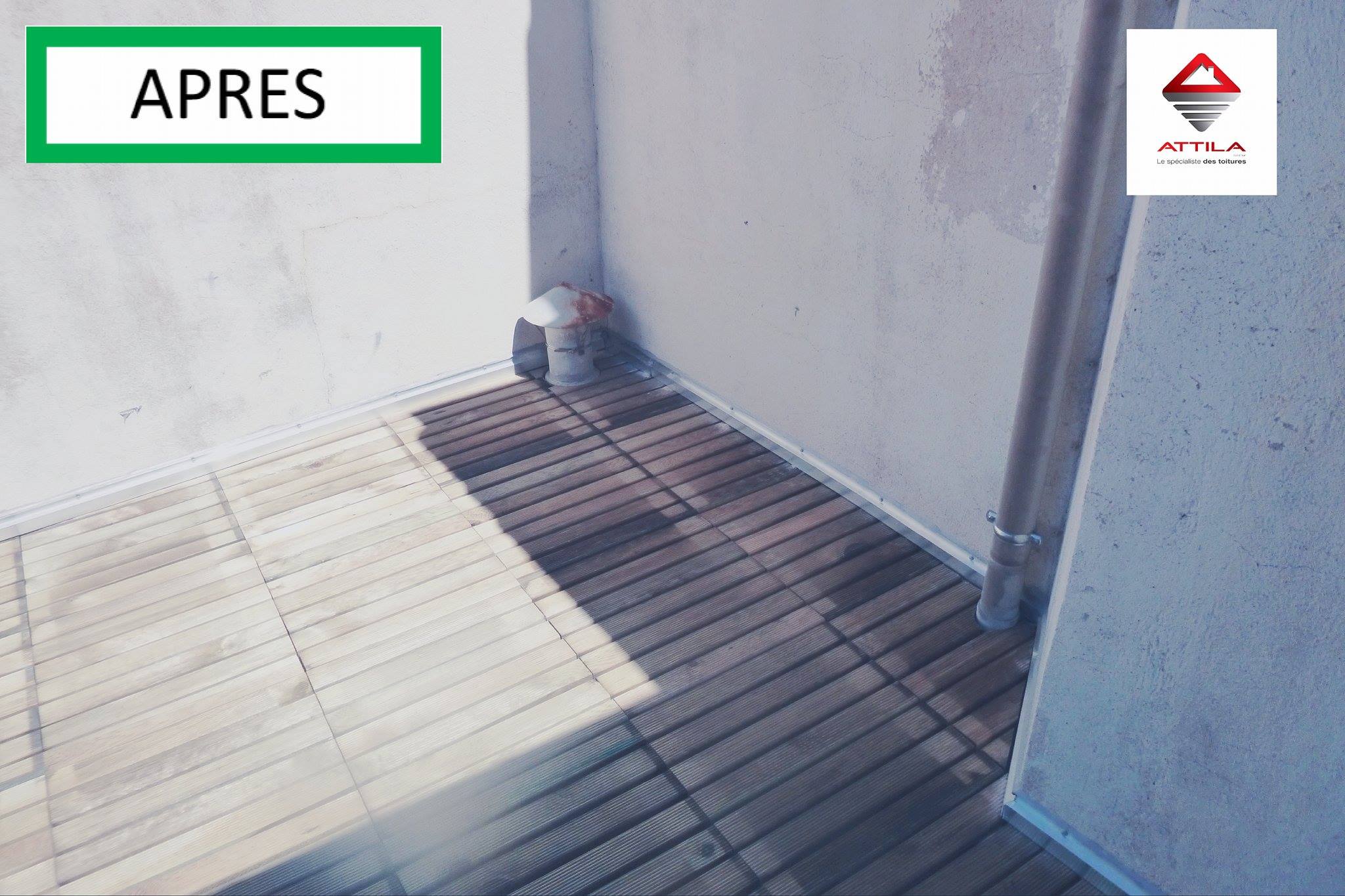 Étanchéité PVC de la terrasse avec protection en dalles bois sur plots à Mèze Après ATTILA Sète Agde